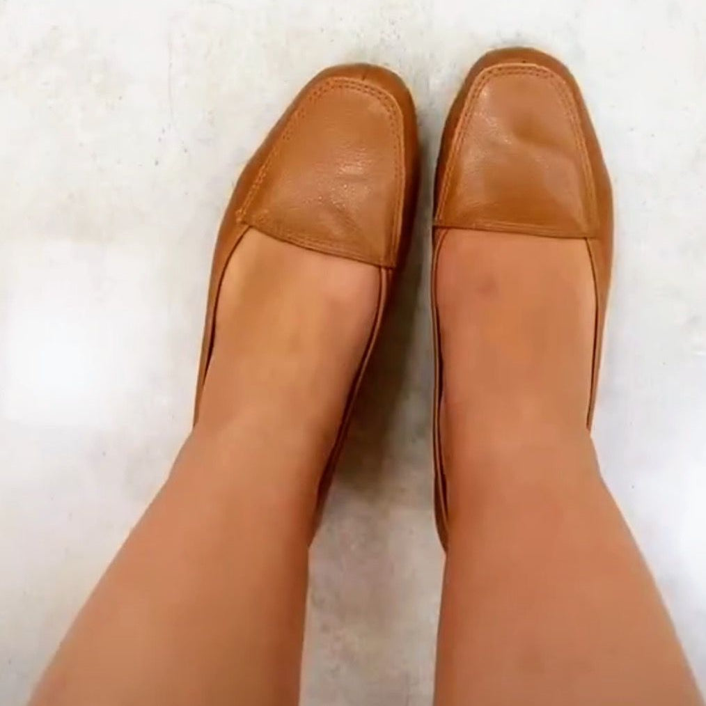 Sapatilha Mocassim Couro Caramelo